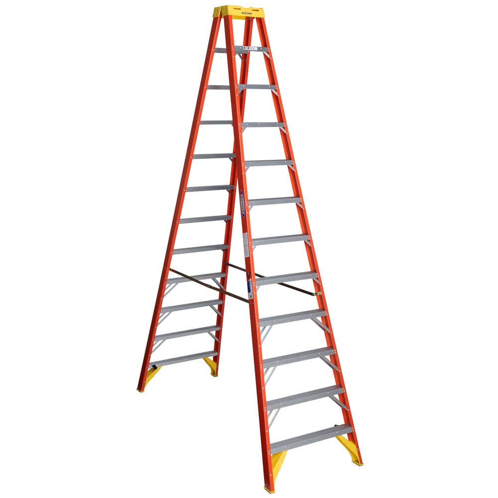 Werner 350 12-ft ( 16-ft Reach Height ) Fiberglass Type 1A - 300 lbs. Load Capacity Twin ladder