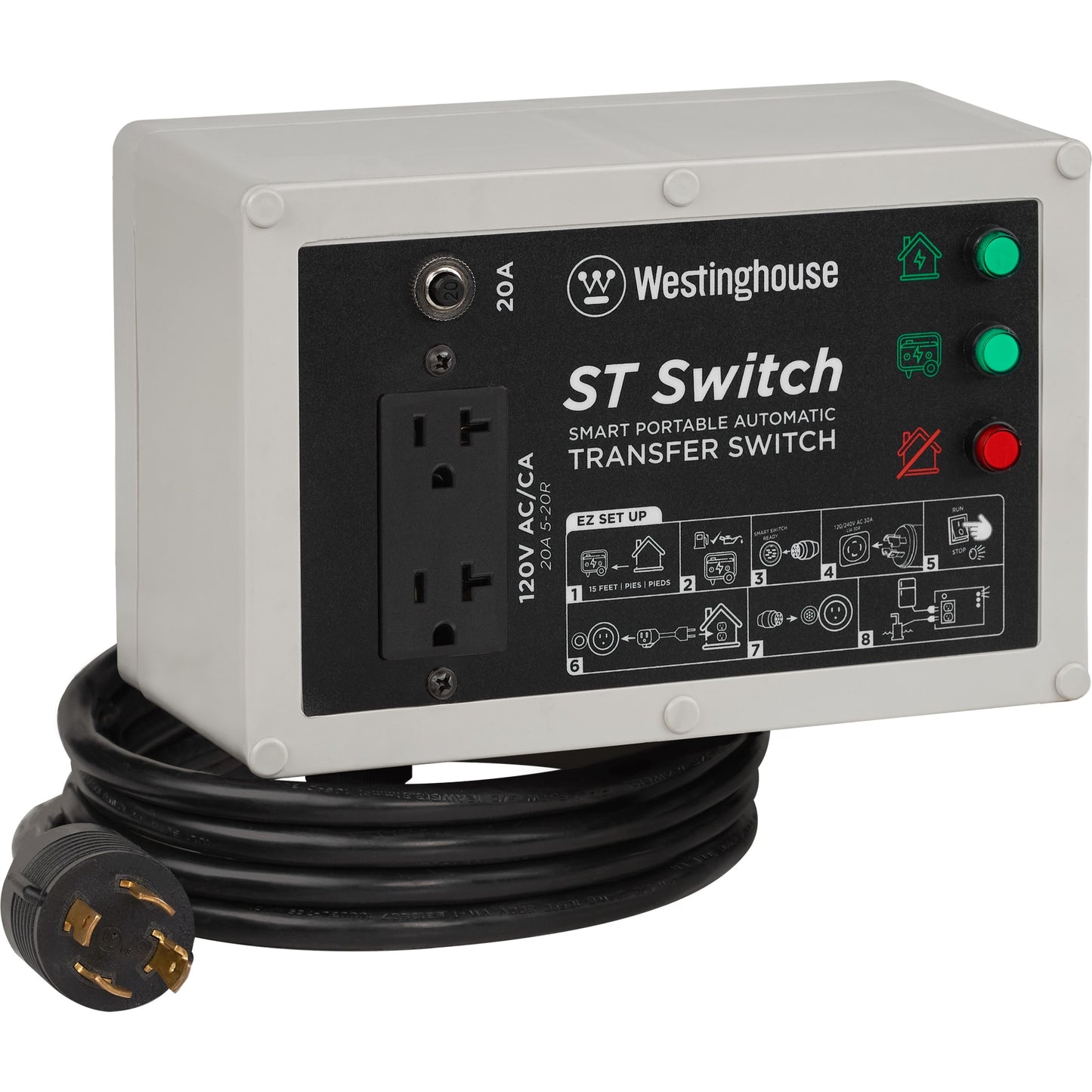 Westinghouse 20 -Amp 120V 25' Cord, Portable Reliable Home Backup Smart Automatic Transfer Switch