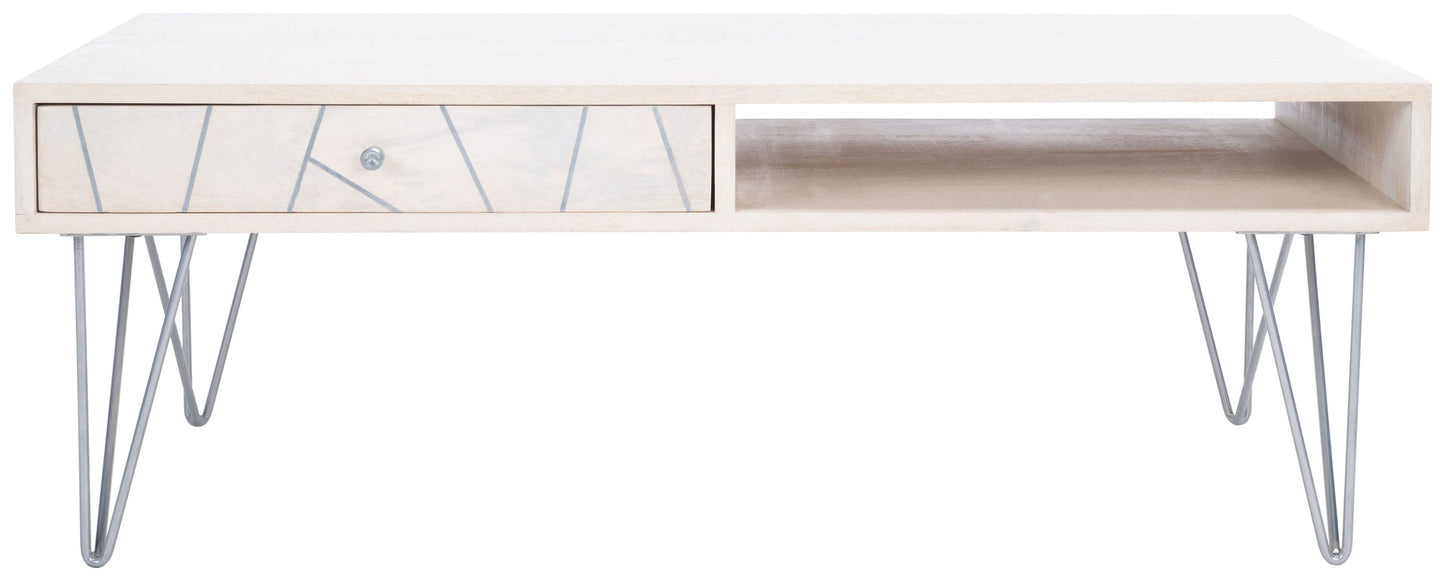 Safavieh Modern Wood White Mango 43-in W x 16-in H with Drawers Coffee Table