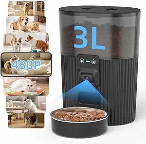 PAPIFEED Automatic Cat Feeder with Camera, ‌Adjustable Angle 2.4G WiFi Pet Feeder,3.5L/15 Cup Timed Dispenser,Timed Feeder for Remote Feeding with Stainless Steel Bowl up to 10 Meals Per Day with APP