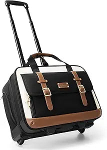 Rolling Laptop Bag for Men and Women, 16 Inch Computer Bag with Wheels Underseat Carry on Luggage, Laptop Briefcase Case for Work, Travel, College Teacher, Mobile Office Bag, Black Beige Brown