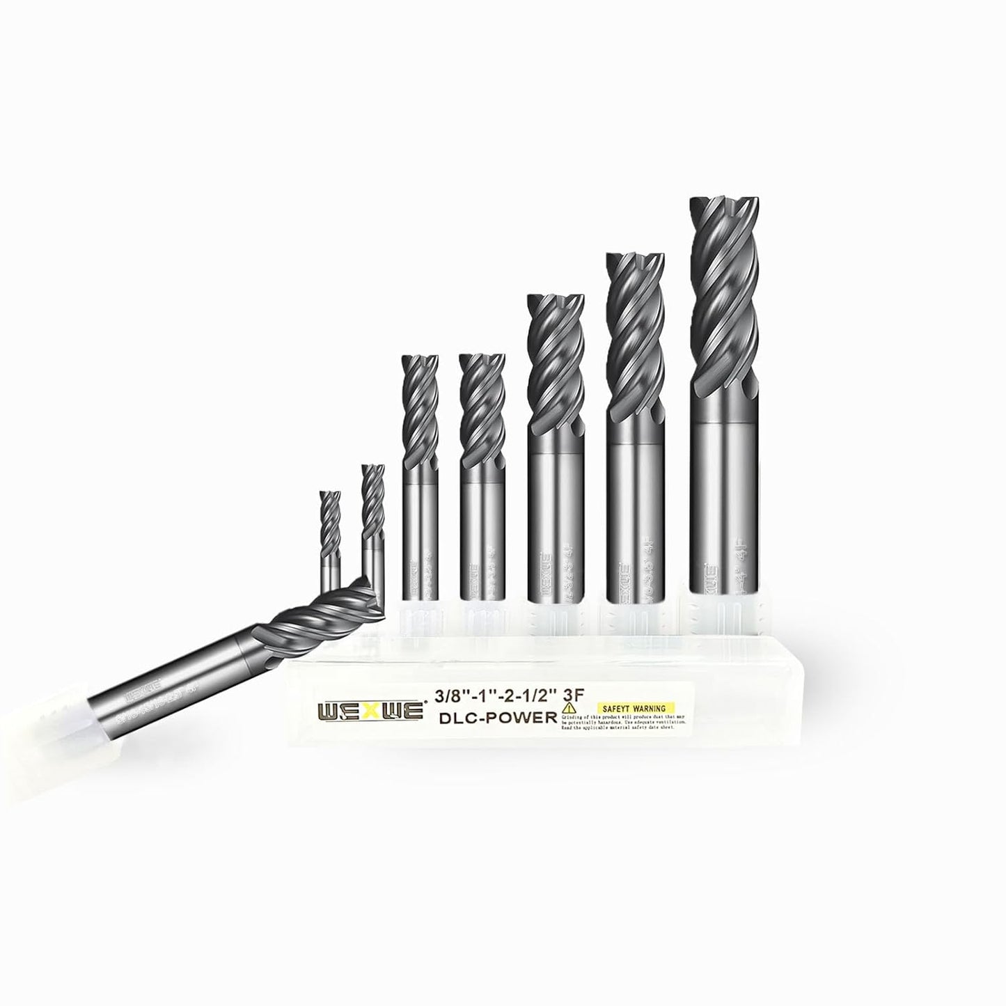 (8pcs 1\/8" 3\/16" 1\/4" 5\/16" 3\/8" 1\/2" 5\/8" 3\/4") WEXWE Tools Carbide End Mills Set, TiAlCN Coating, CNC Mill Bits for Steel Materials,4 Flute Solid Carbide Square End Mills