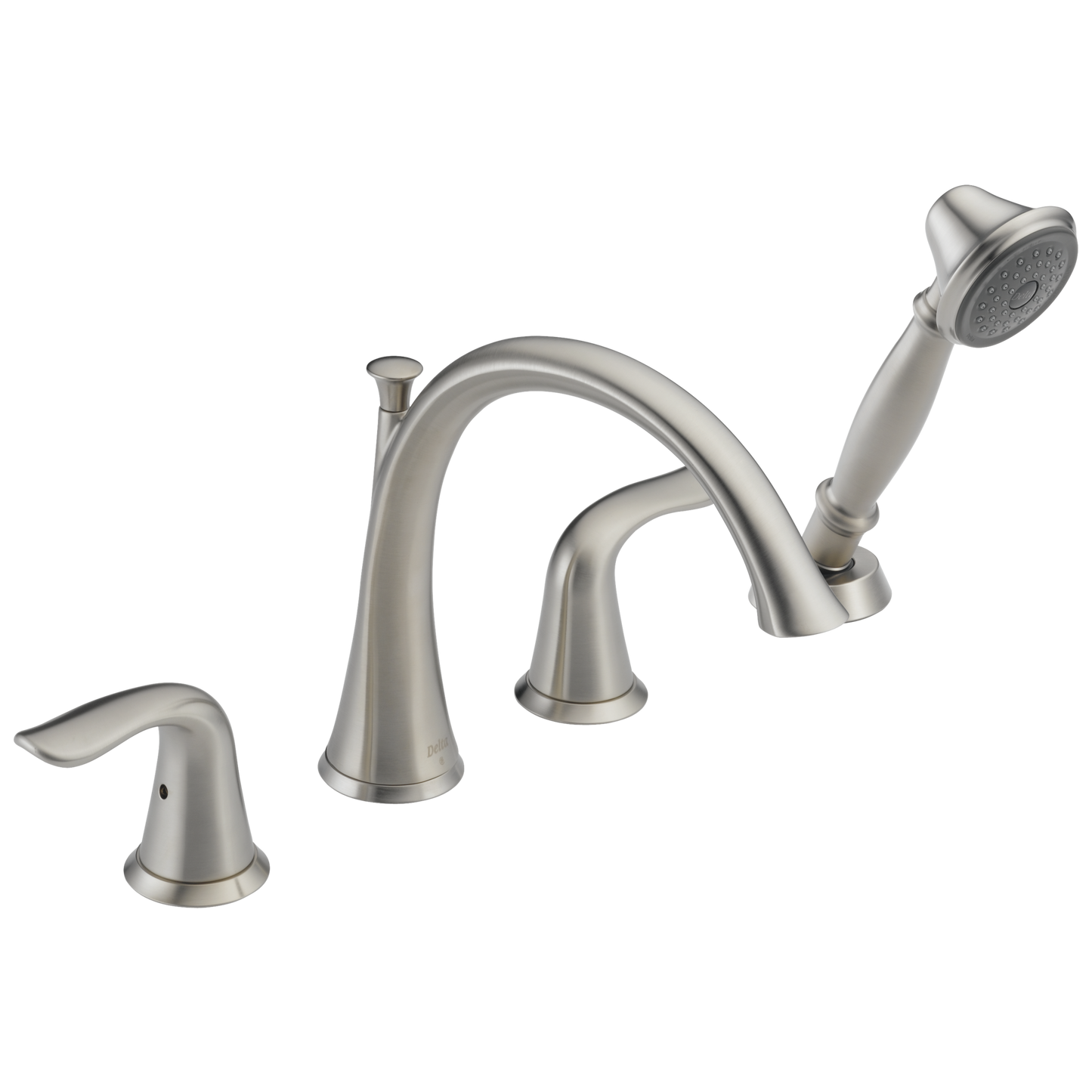 Delta Lahara Stainless Steel 2-handle Deck-mount Roman High-arc Bathtub Faucet with Hand Shower