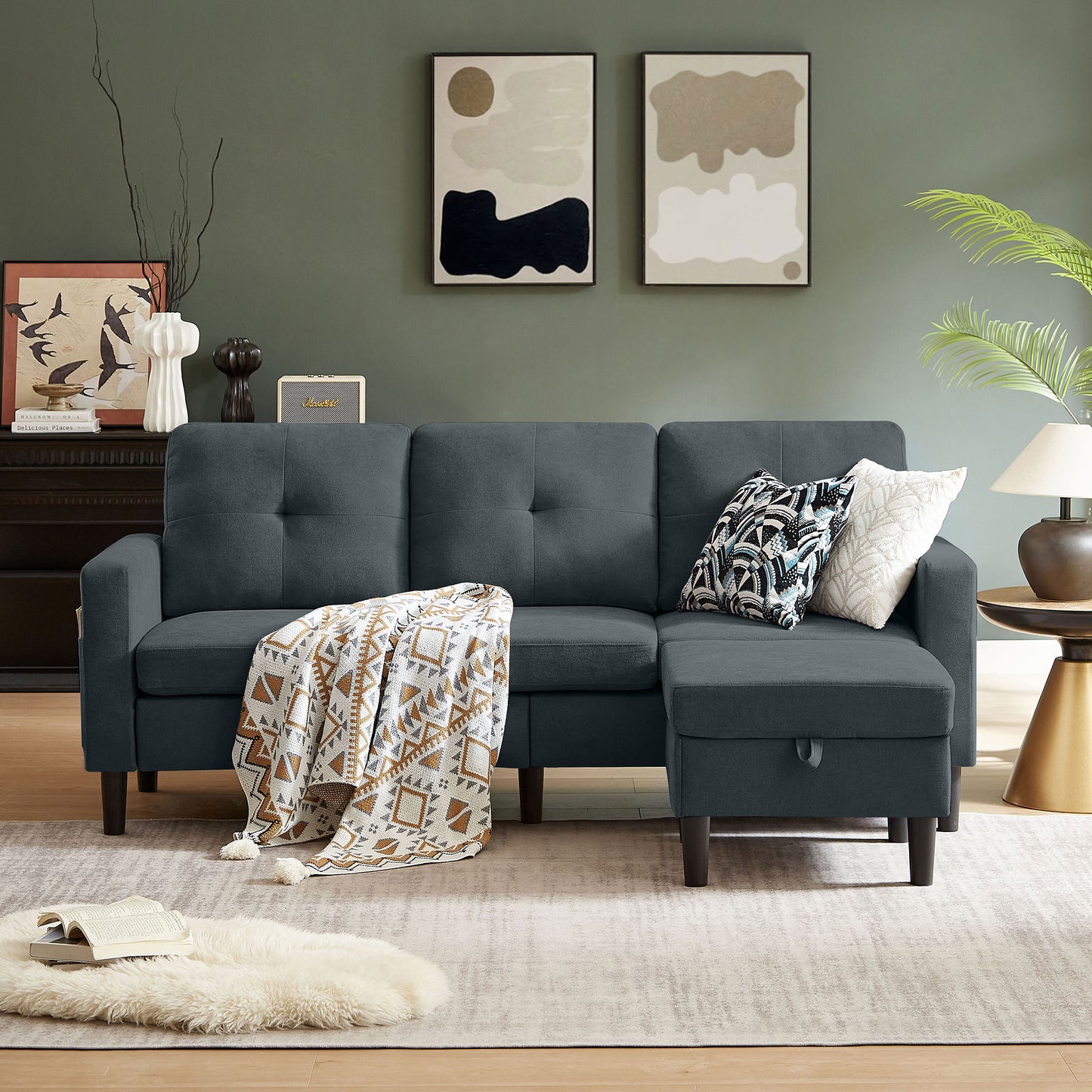 Jarenie YMX31 79.14-in W Modern Dark Grey 3-seater Storage Sofa with Slipcover