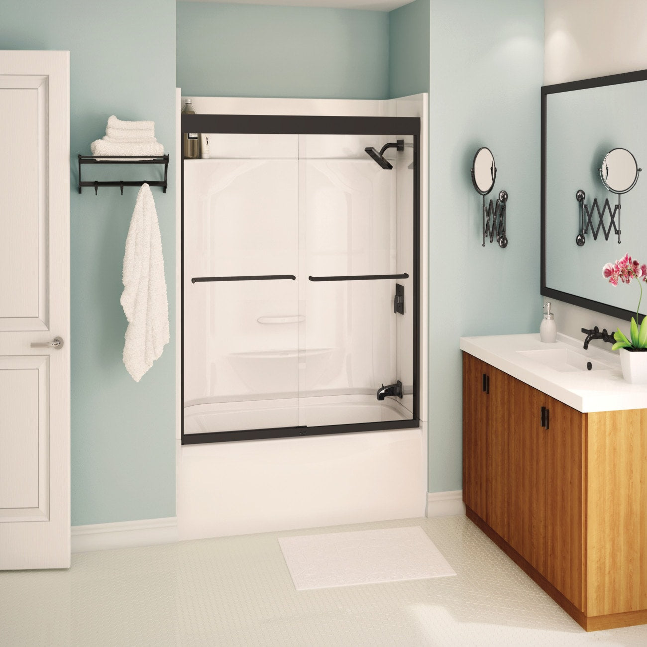 MAAX Aura Matte Black 23-5/8-in to 25-1/8-in W x 57-in H Semi-Frameless Bypass Sliding Bathtub Door