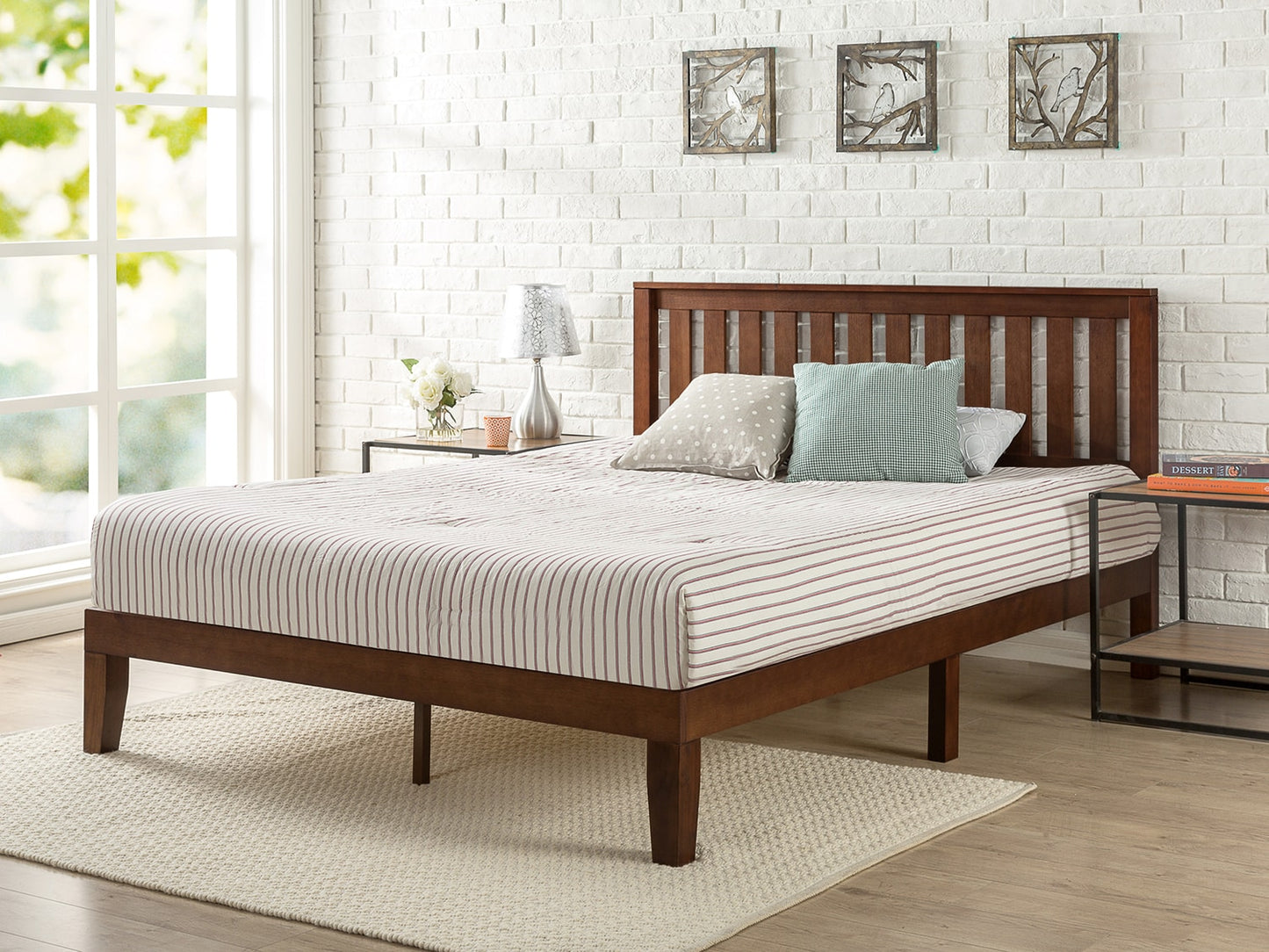 Zinus Twin Antique Espresso Wood Platform Bed with Headboard