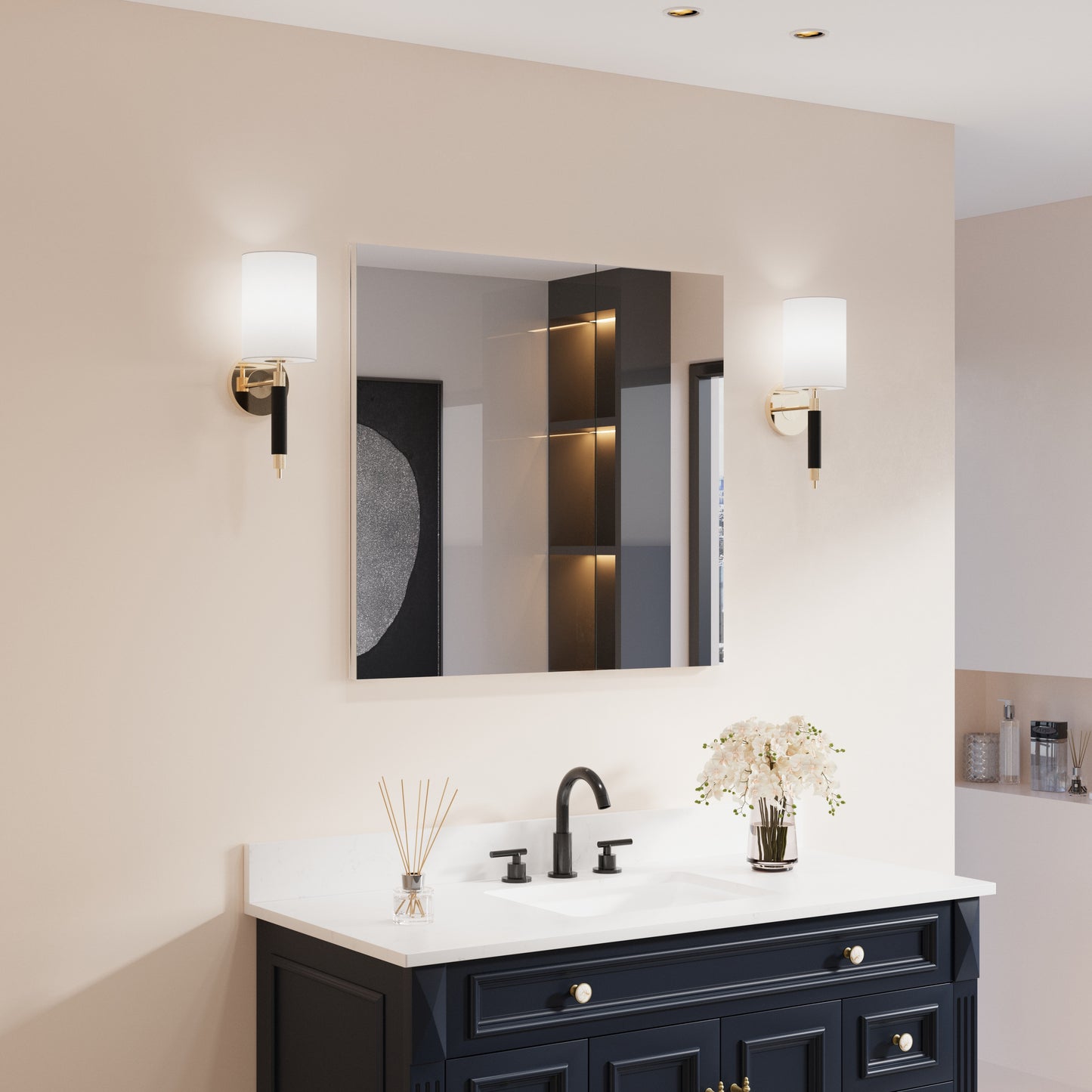 Forclover 32-in x 30-in Surface/Recessed Mount Chrome Aluminum Mirrored Rectangle Soft Close Medicine Cabinet