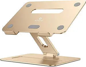 Adjustable MacBook Laptop Stand for Desk | Ergonomic Aluminum Laptop Riser with Heat-Vent, Compatible for 10-17" Laptops, Macaroon Gold