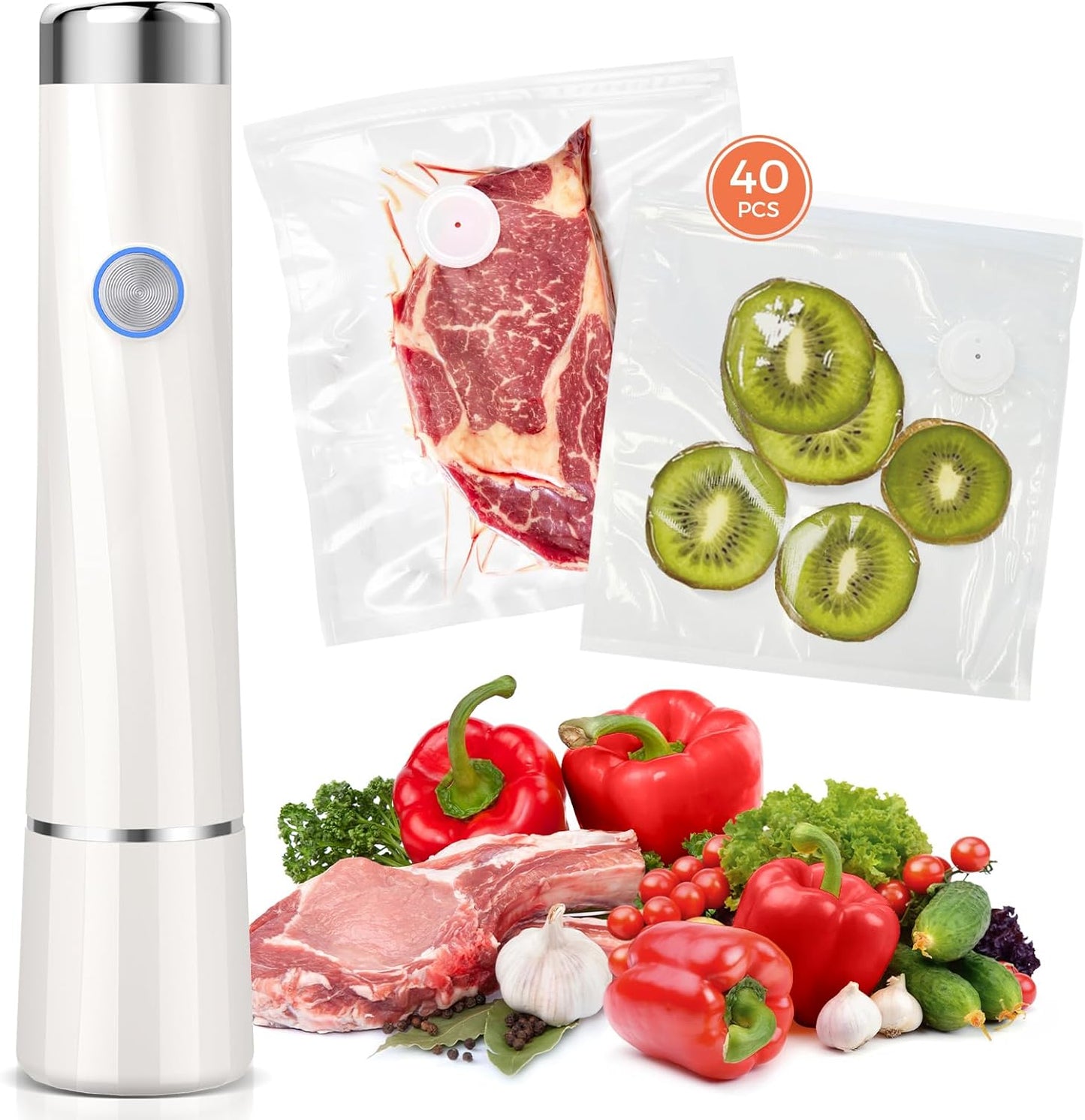Kayiant Vacuum Sealer For Food (Compact Vacuum Sealers+ 40 Reusable Vacuum Bags), Powerful Handheld Vacuum Sealer for 10X Preservation & Fresh.