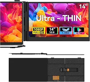 Laptop Screen Extender, 1.3lb Ultra Lightweight 14" 1080P FHD Portable Monitor for Laptop, Plug & Play Dual Travel Screen Monitor, Laptops Dual Monitors Attachment, Fits Windows/Mac/Android/Chrome