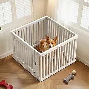 23.6“ H Plastic Dog Playpen, 7 Panels Expandable & Durable Pet Fence - Indoor & Outdoor Portable with Secure Locking Door, Durable Safety Play Pen with Puppy, Cat, Small Animal(White)