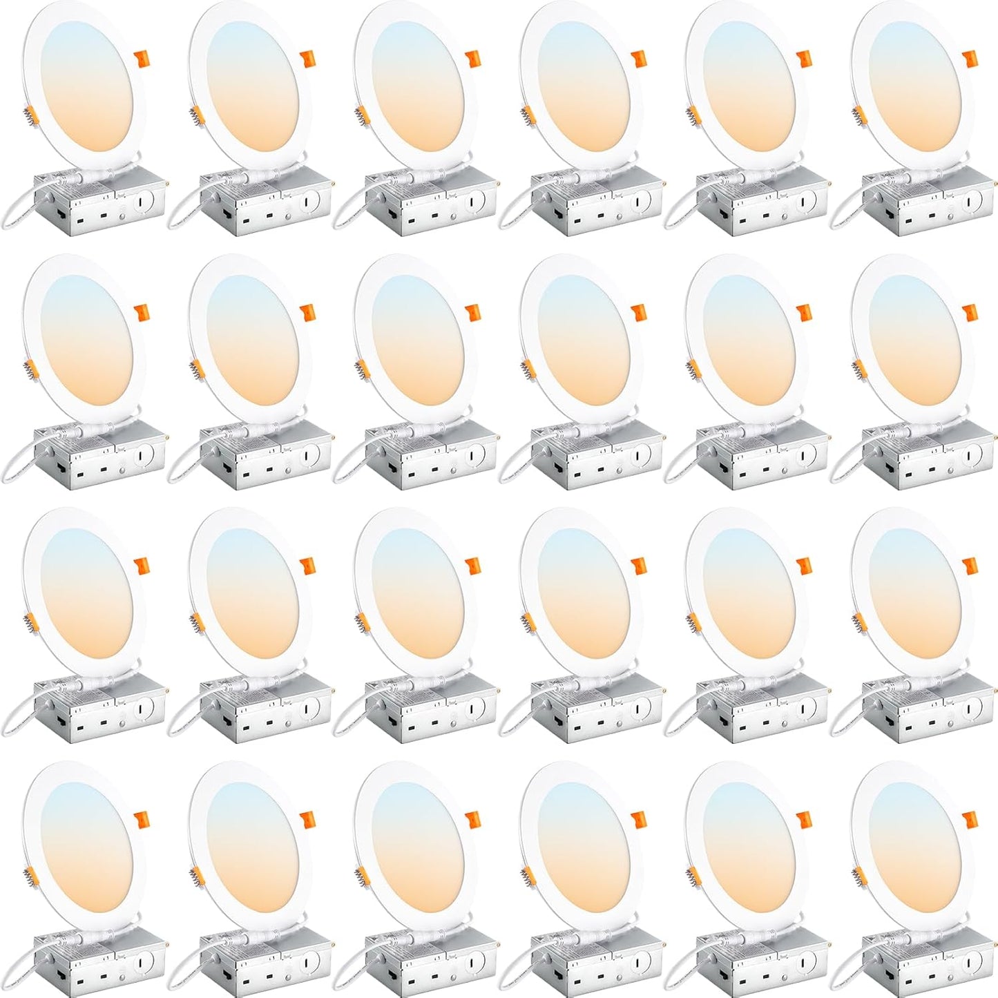 DLLT LED Recessed Ceiling Light: 24 Pack 6 Inch Slim Recessed Lighting for Kitchen - 5CCT Dimmable Canless Wafer Downlight for Living Room - 725LM Brightness 12W 120V Can Lights for Bedroom ETL FCC