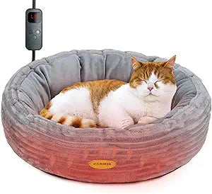 Heated Cat Bed for Indoor Cats, 20’’ Electric Cat Heated Bed Pet Warming Bed for Cats and Small Dogs, Washable Calming Round Donut Pet Bed with Heating Pad, Indoor Use