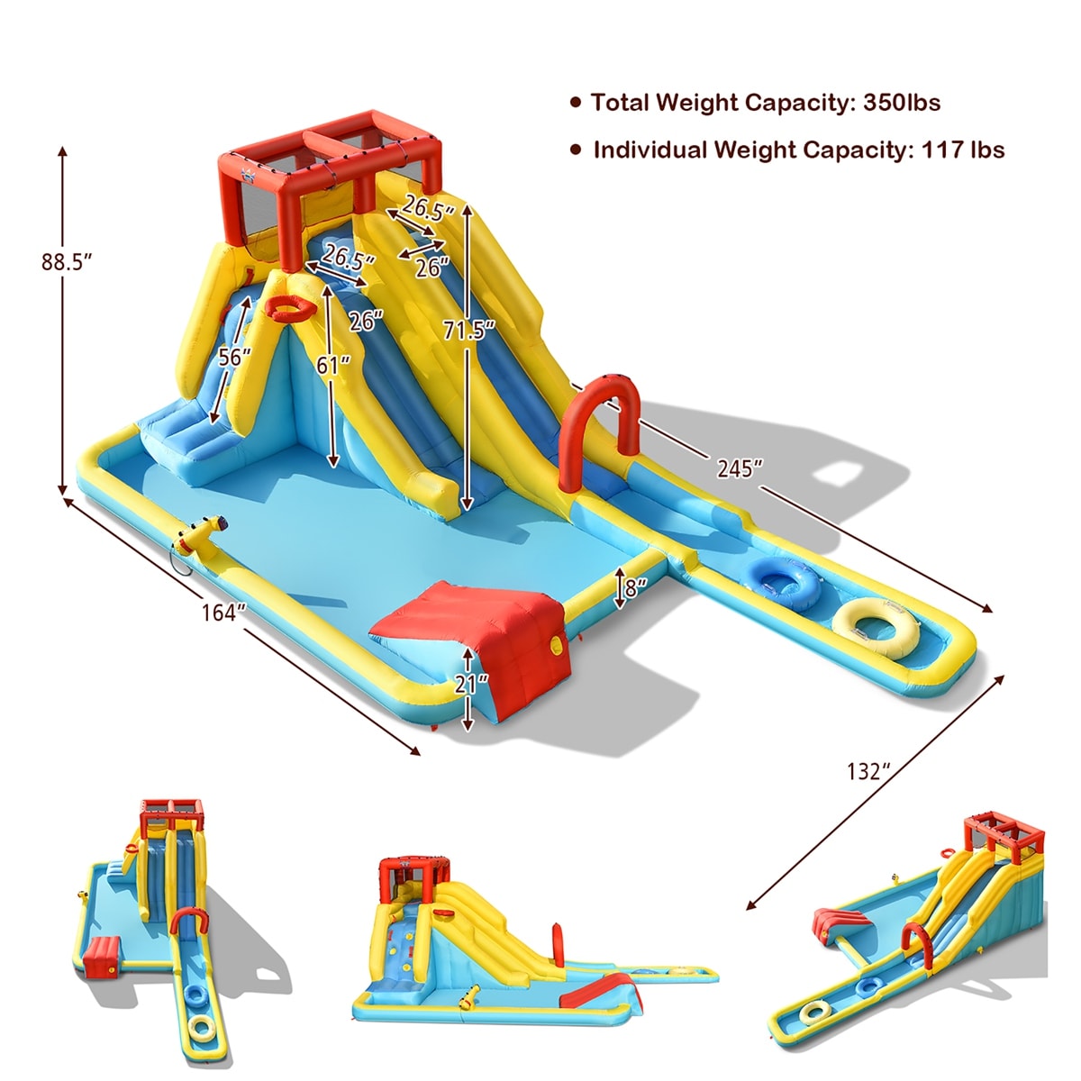 Costway Inflatable Dual Slide Water Park Climbing Bouncer W/ 735W Blower