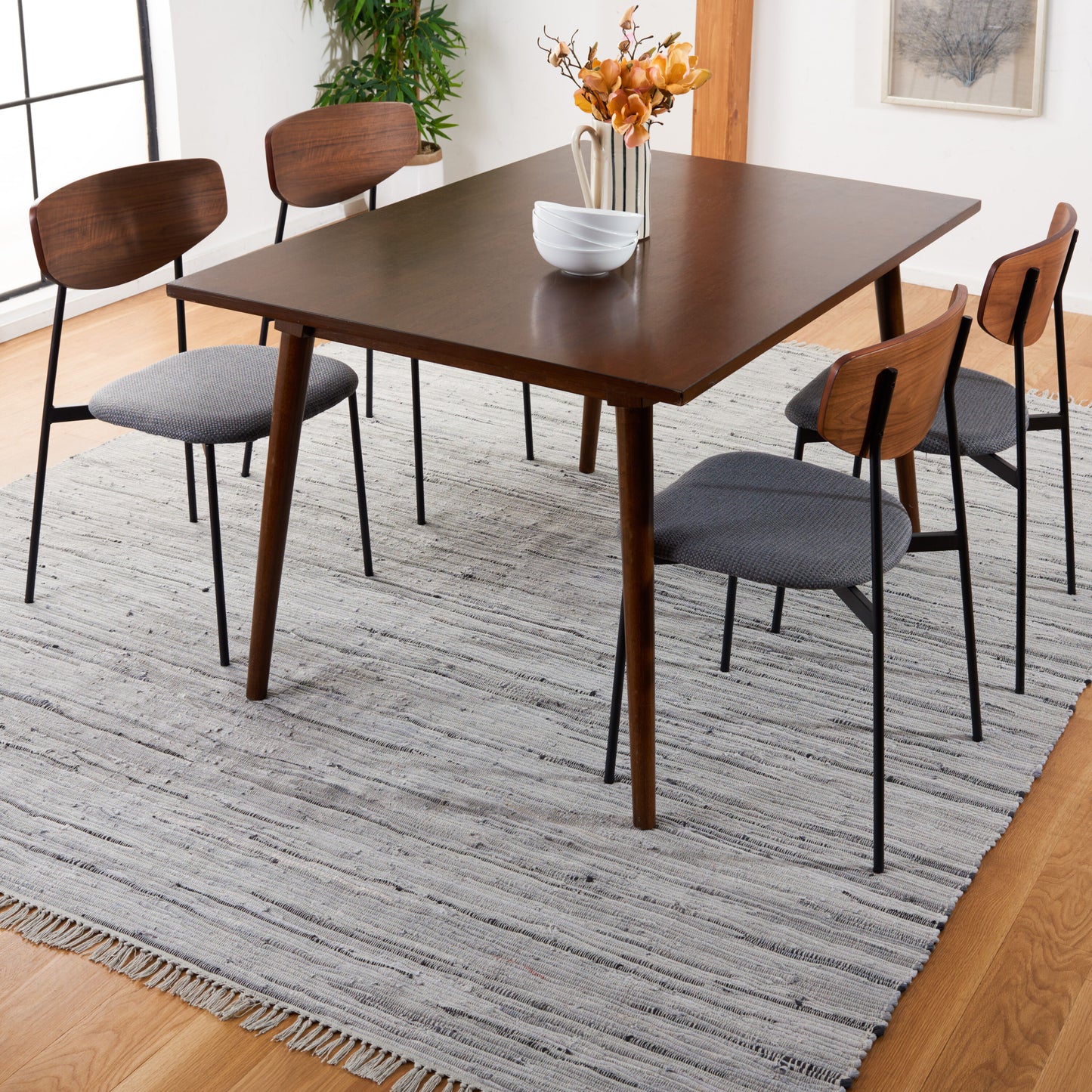 Safavieh Rag Rug 9 x 12 (ft) Knotted Cotton Gray Rectangular Indoor Stripe Bohemian/Eclectic Professionally Clean Only Area rug