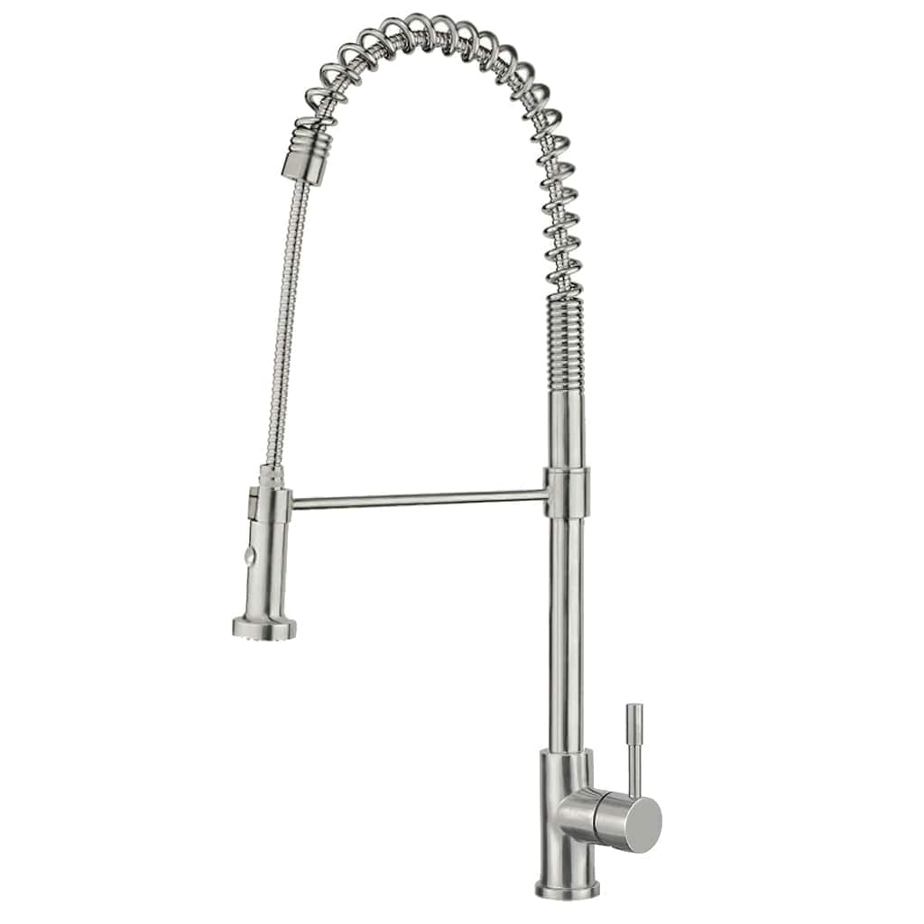 Whitehaus Collection Waterhaus Solid Stainless Steel Single-Hole Faucet with Flexible Pull Down Spray Head in Brushed Finish