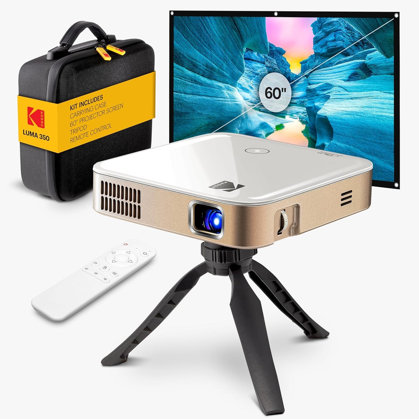 Kodak Luma 350 Smart Projector - Portable Pico Projector of 60 inch Screen with Case - Tripod and Remote