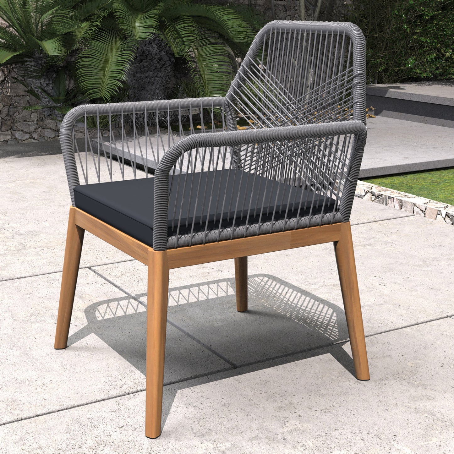 Direct Wicker gray Wood Frame Stationary Conversation Chair with Gray Cushioned Seat
