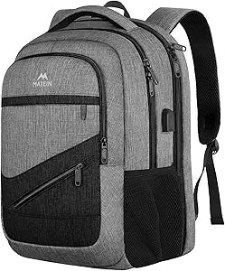 MATEIN Extra Large Laptop Backpack 18.4 Inch, Airplane Approved Travel Backpack with Luggage Strap and USB Charging Port, 50 L College Computer Carry On, Gifts for Business Work Men, Grey Black