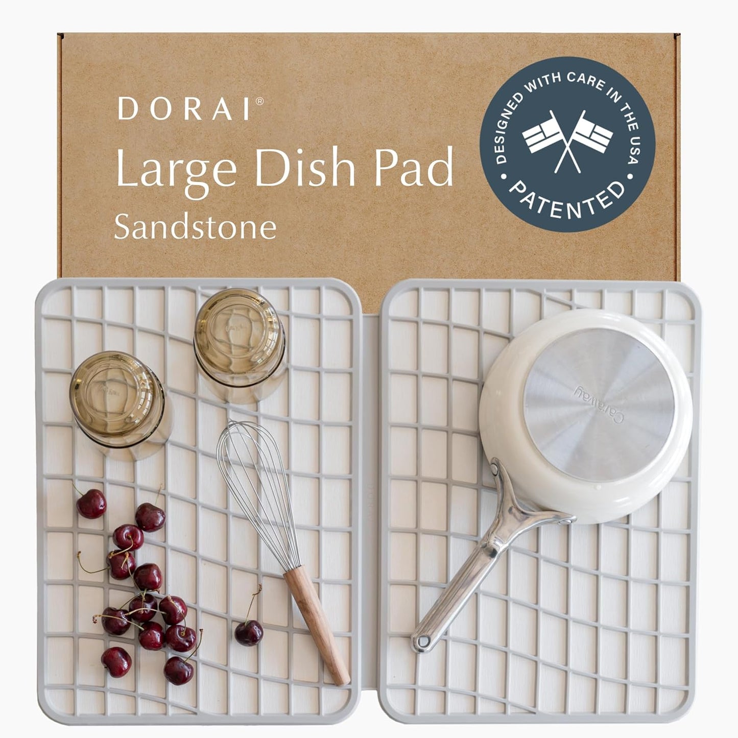 Dorai Home Large Dish Pad \u2013 40% More Drying Space, Eco-Friendly Quick-Drying Stone Mat for Kitchen, 24.6" x 16.5", Sandstone