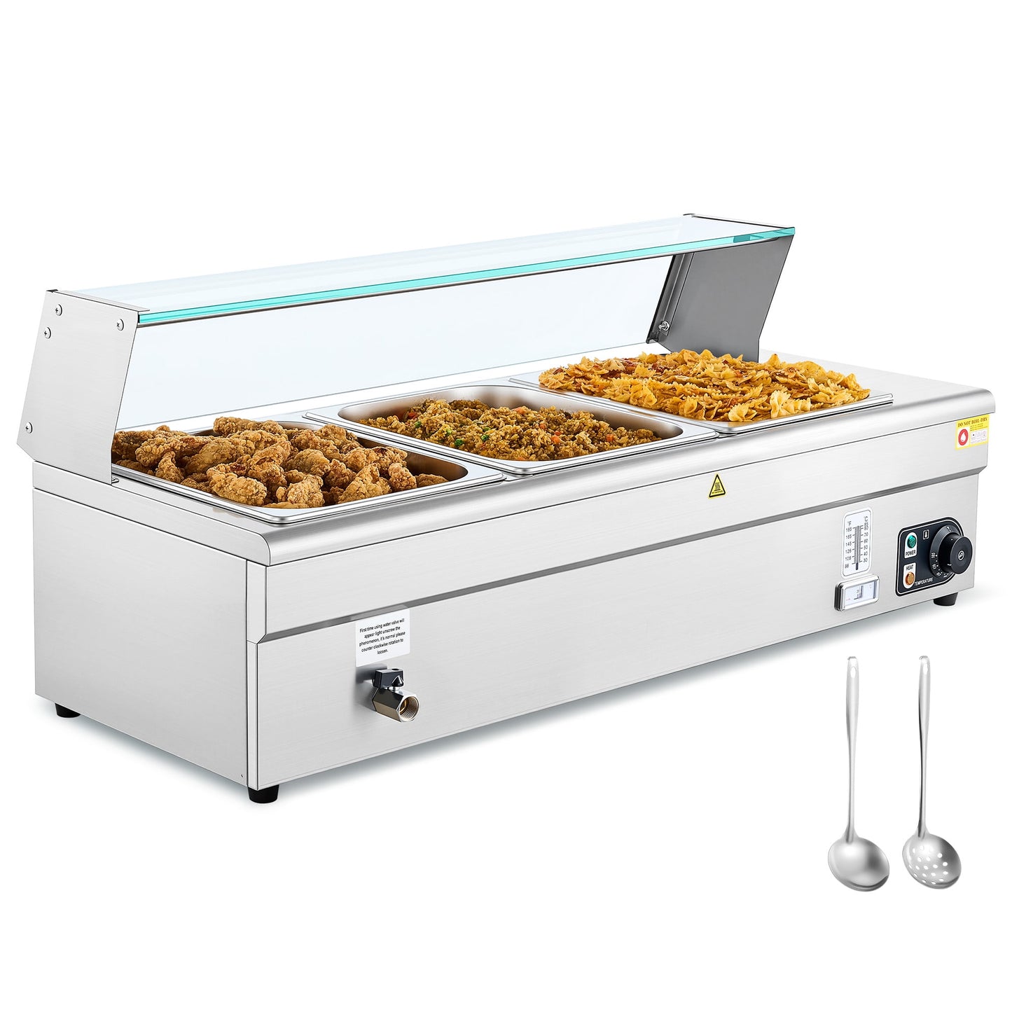 WILPREP Commercial Food Warmer with 3 1/2 Pans & Lids Sneeze Guards Drain Valve
