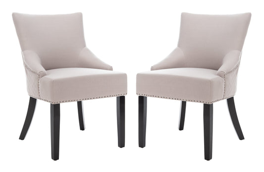 Safavieh Set of 2 Lotus Contemporary/Modern Linen Upholstered Side Chair (Wood Frame)