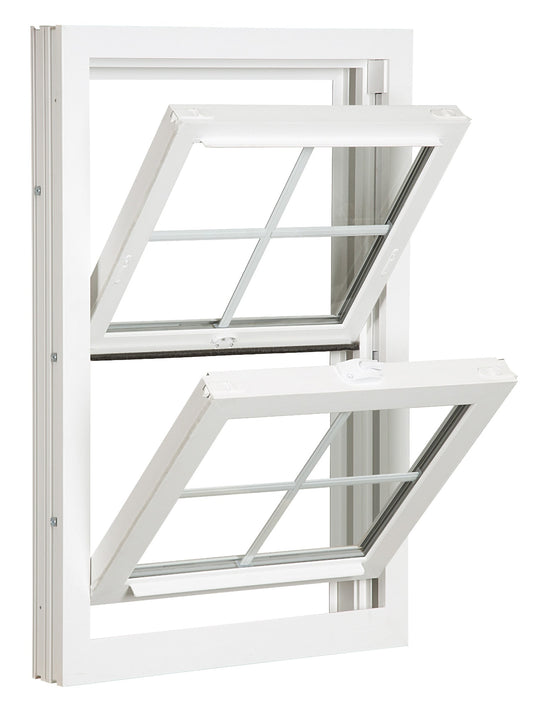 RELIABILT 3900 Series 31-3/4-in x 45-1/4-in White Exterior White Interior Vinyl Replacement Double Hung Window Low-E argon Double Pane Glass with Grids (Half Screen Included)