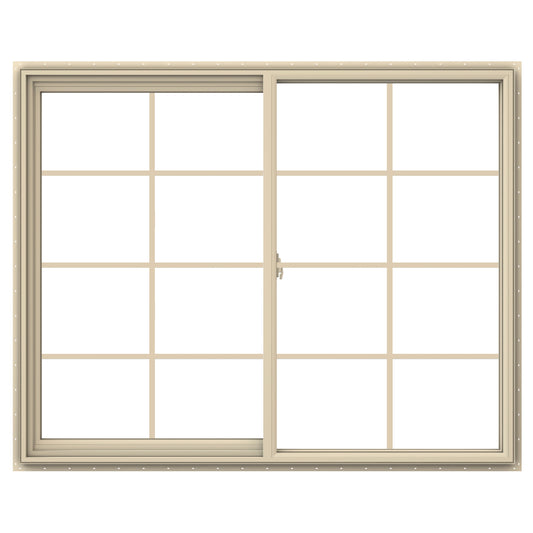 JELD-WEN V-2500 Almond Exterior Almond Interior Left-Handed Vinyl Sliding Window Annealed Glass with Grids (Full Screen Included)