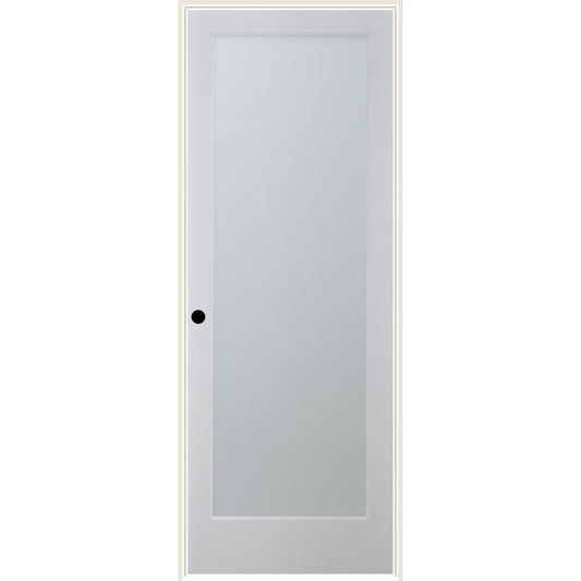 RELIABILT 24-in x 80-in Primed Solid core 1-panel Frosted glass Right hand Smooth Primed Pine Wood Flat Jamb Single Prehung Interior Door with