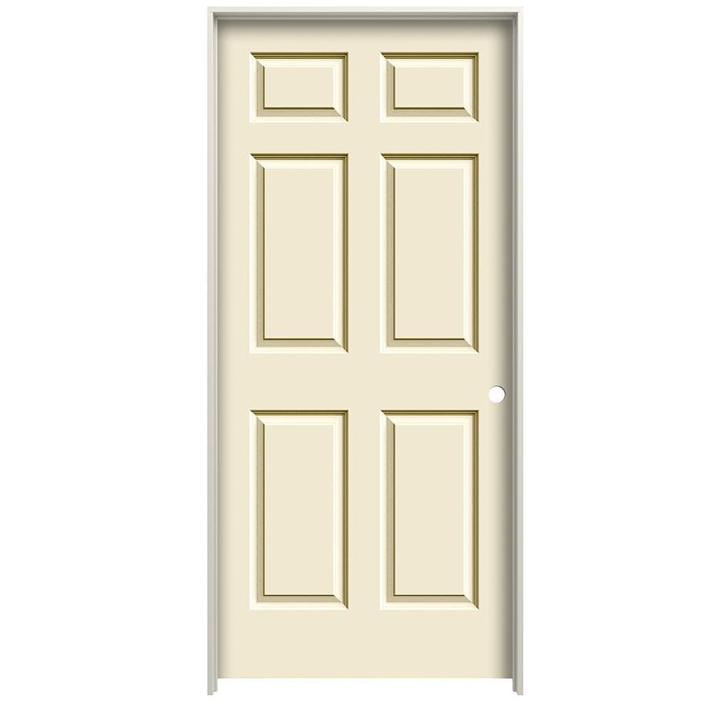 RELIABILT 36-in x 80-in Cream-n-Sugar Hollow core 6-panel Left hand Smooth Prefinished Molded composite Flat Jamb Single Prehung Interior Door with
