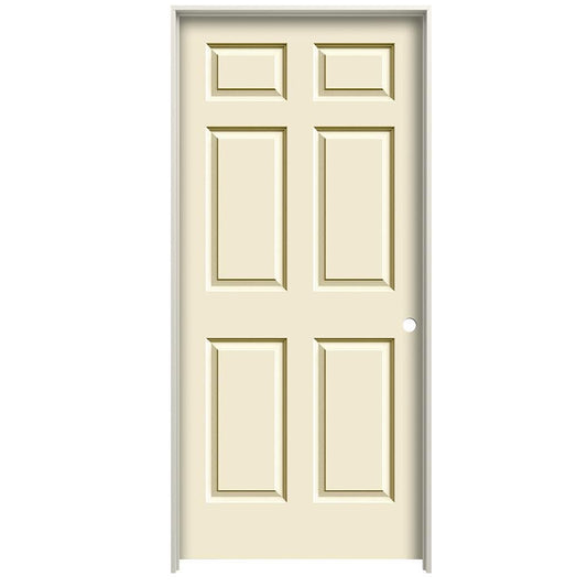 RELIABILT 36-in x 80-in Cream-n-Sugar Hollow core 6-panel Left hand Smooth Prefinished Molded composite Flat Jamb Single Prehung Interior Door with