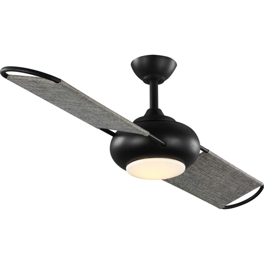 Progress Lighting Edisto 54-in Forged Black with Charcoal Blades Integrated LED Covered Outdoor Propeller Ceiling Fan With Light 2 -Blade