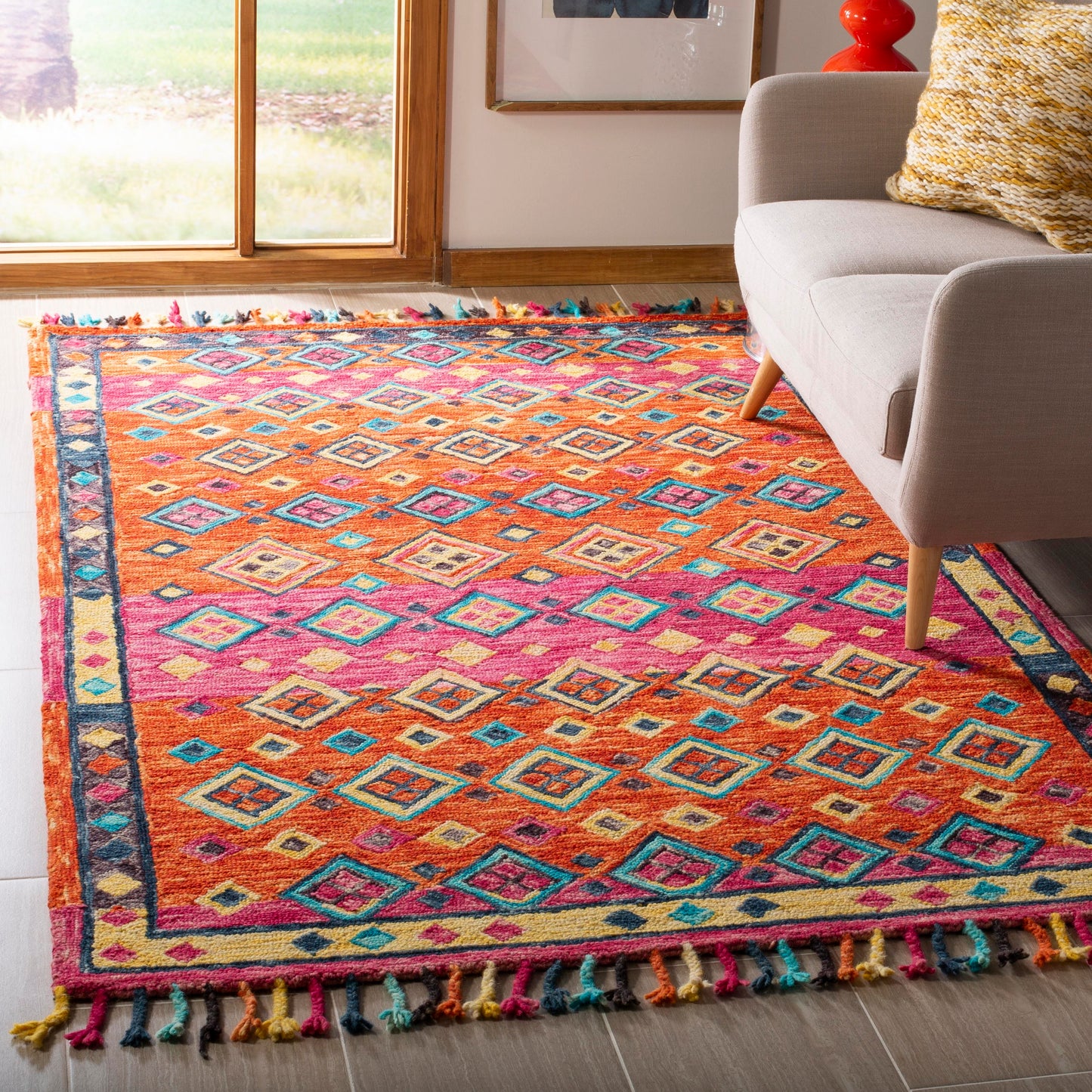 Safavieh Aspen Mahone 9 x 12 (ft) Tufted Wool Orange/Fuchsia Rectangular Indoor Abstract Bohemian/Eclectic Spot Clean Only Area rug