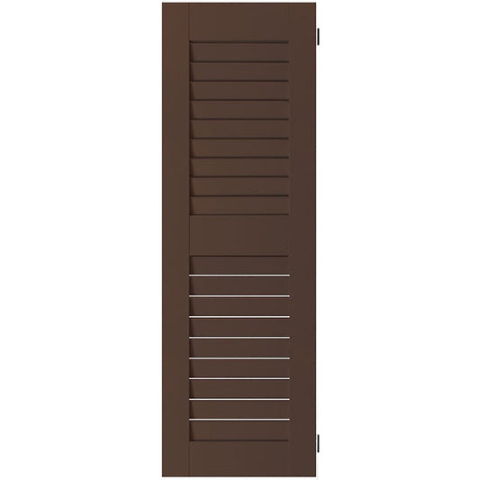 Ekena Millwork 15-in W x 38-in H Tudor Brown Louvered Wood Exterior Shutters ( 2 -Pack )
