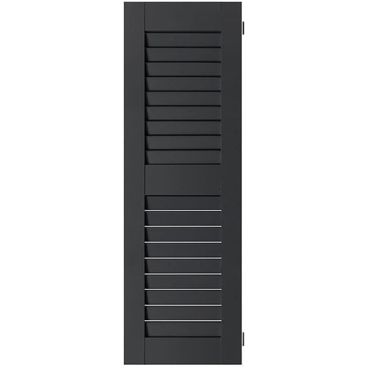 Ekena Millwork 12-in W x 41-in H Black Louvered Wood Exterior Shutters ( 2 -Pack )