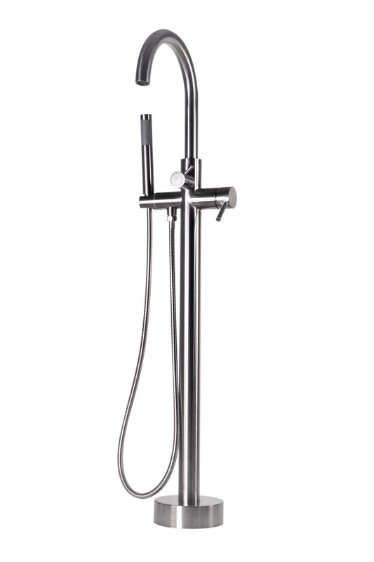 WESTBRASS Satin Nickel 1-handle Freestanding High-arc Bathtub Faucet with Hand Shower ( Valve Included )