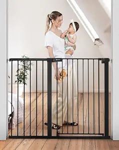 COMOMY 36" Extra Tall Baby Gate for Stairs and Doorways - Fits 29.5" to 48.8" Wide Openings, Auto Close Extra Wide Dog Gate for House, Pressure Mounted Easy Walk Through Pet With Door, Black