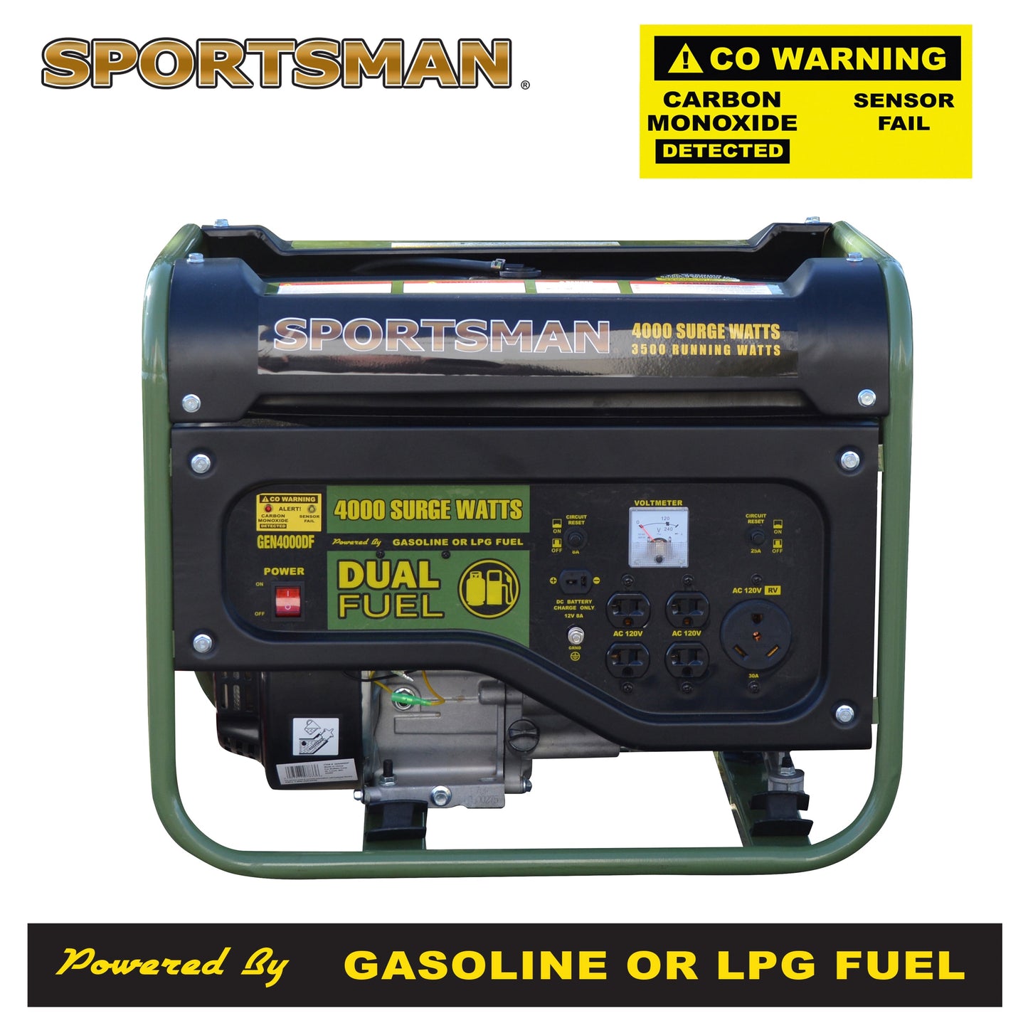 Sportsman Compact Lightweight CO Detecting Auto Shutoff 4000 / 3500 -Watt Dual fuel Portable Generator