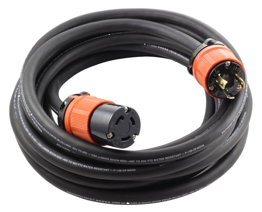 AC WORKS 75ft NEMA L5-30 Cord 75-ft 10 / 3 3 Prong Black Indoor/Outdoor SOOW Heavy Duty Locking Extension Cord