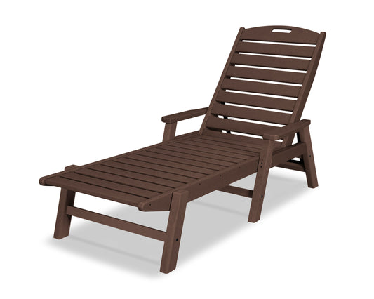 POLYWOOD Nautical Mahogany HDPE Frame Stationary Chaise Lounge Chair with Slat Seat