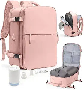 Vacuum Seal Travel Backpack with Air Pump,Compression Vacpack Waterproof Carry On Backpack for Travel Women Men with Vacuum System,Airlines Approved Daypack Laptop Space Saver Bags,Pink