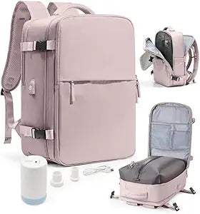 Vacuum Seal Travel Backpack with Air Pump,Compression Vacpack Waterproof Carry On Backpack for Travel Women Men with Vacuum System,Airlines Approved Daypack Laptop Space Saver Bags,PinkPurple
