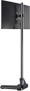 Single Tall Monitor Mount, Extra Long Computer Stand with 47 inch Pole, Floor Computer Stand, Free-Standing Monitor Desk Mount Support 13 to 27 inch Screen,22lbs