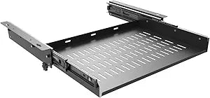 JINGCHENGMEI Sliding Under Desk Laptop Mount Shelf with Air Vents, W 16.3" x D 12" Metal Under Desk Slide Out Tray for Laptop (16 Inch Wide)