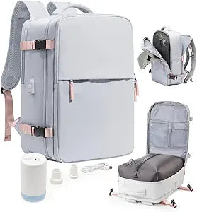 Vacuum Seal Travel Backpack with Air Pump,Compression Vacpack Waterproof Carry On Backpack for Travel Women Men with Vacuum System,Airlines Approved Daypack Laptop Space Saver Bags,Grey