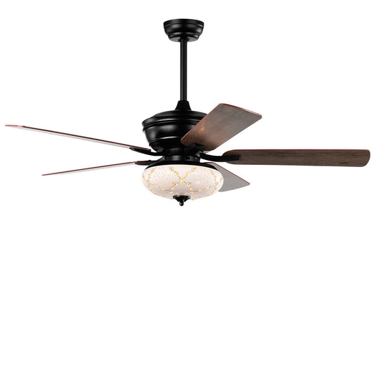 WELLFOR 52-in Black with MDF Blades Ceiling Fan With Light and Remote Included 5 -Blade