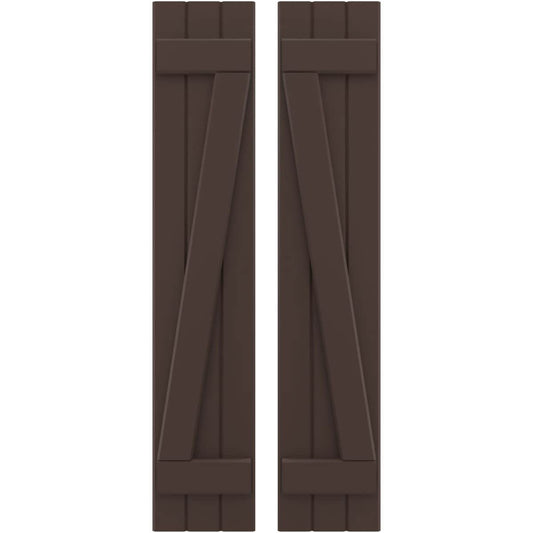 Ekena Millwork 10.5-in W x 84-in H Raisin Brown Paintable/Stainable Board and batten Spaced with z-bar Wood Exterior Shutters ( 2 -Pack )