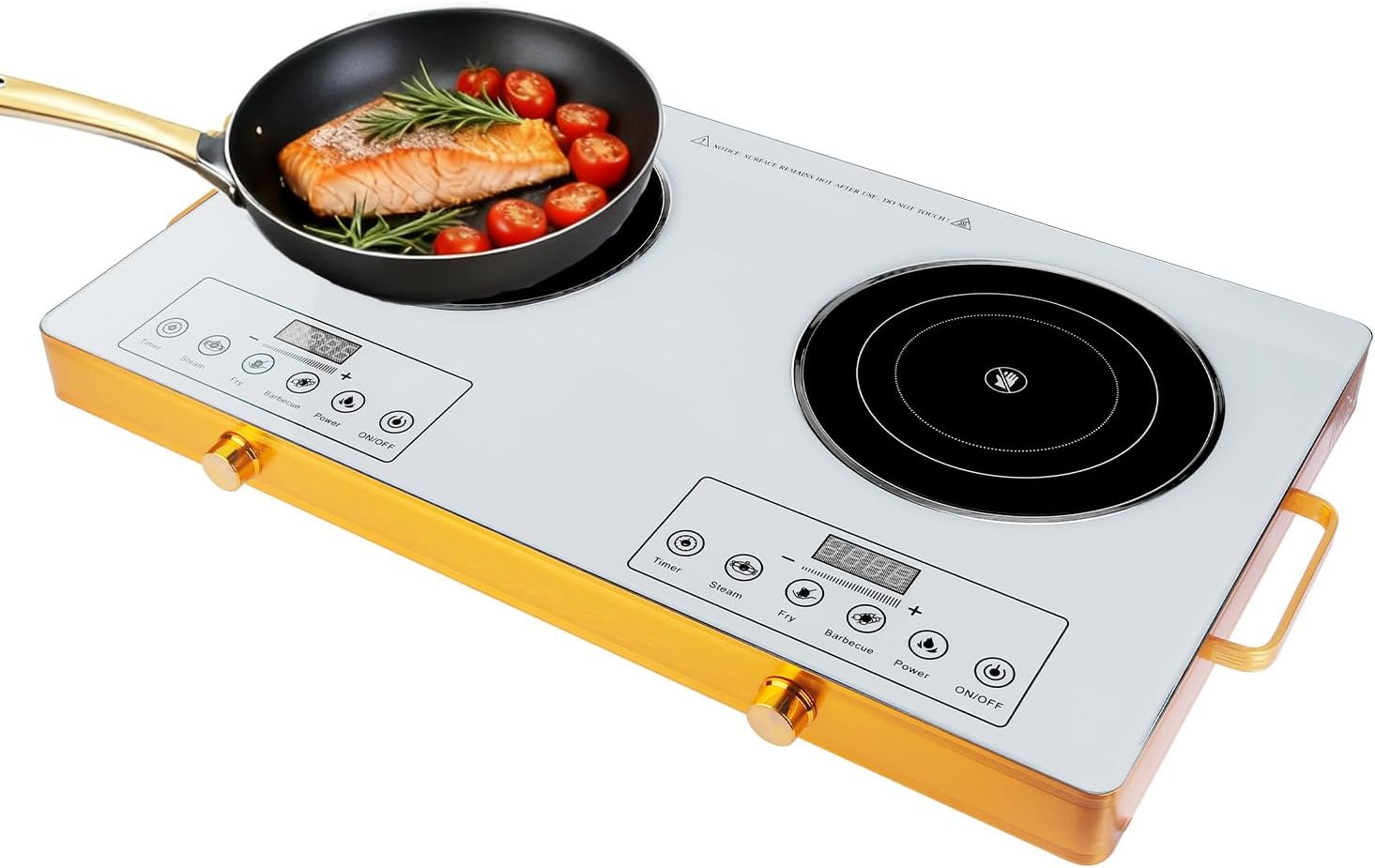 7000W Double Ceramic Electric Hot Plate Countertop Stove Double Burner Infrared Cooktop with 11 Power Levels 0-4H Timer Portable Handle LED Display for Kitchen Camping (White)