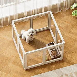 Jalove Clear Dog Playpen Indoor, 24" Acrylic Plastic Pet Play Pen with Door, Playpen for Puppy Cat Rabbit Ferret, Easy to Install Preferable Playpen for Small Dogs, Customizable, White 8 PCS