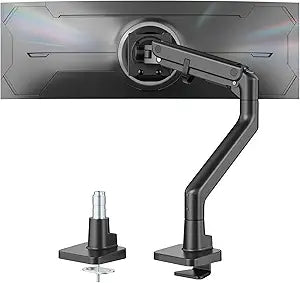 monTEK Heavy-Duty Monitor Arm for 17-57" Ultrawide Curved Screen, Supports up to 59.4 lbs, Adjustable Gas Spring Arm, 75/100 VESA Mount, Clamp & Grommet Desk Monitor Mount Single, Black